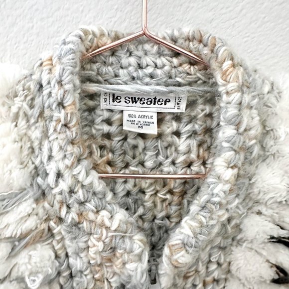 Vintage Le Sweater Chunky Knit Zipper Front Cardigan Size Medium - Picture 2 of 7